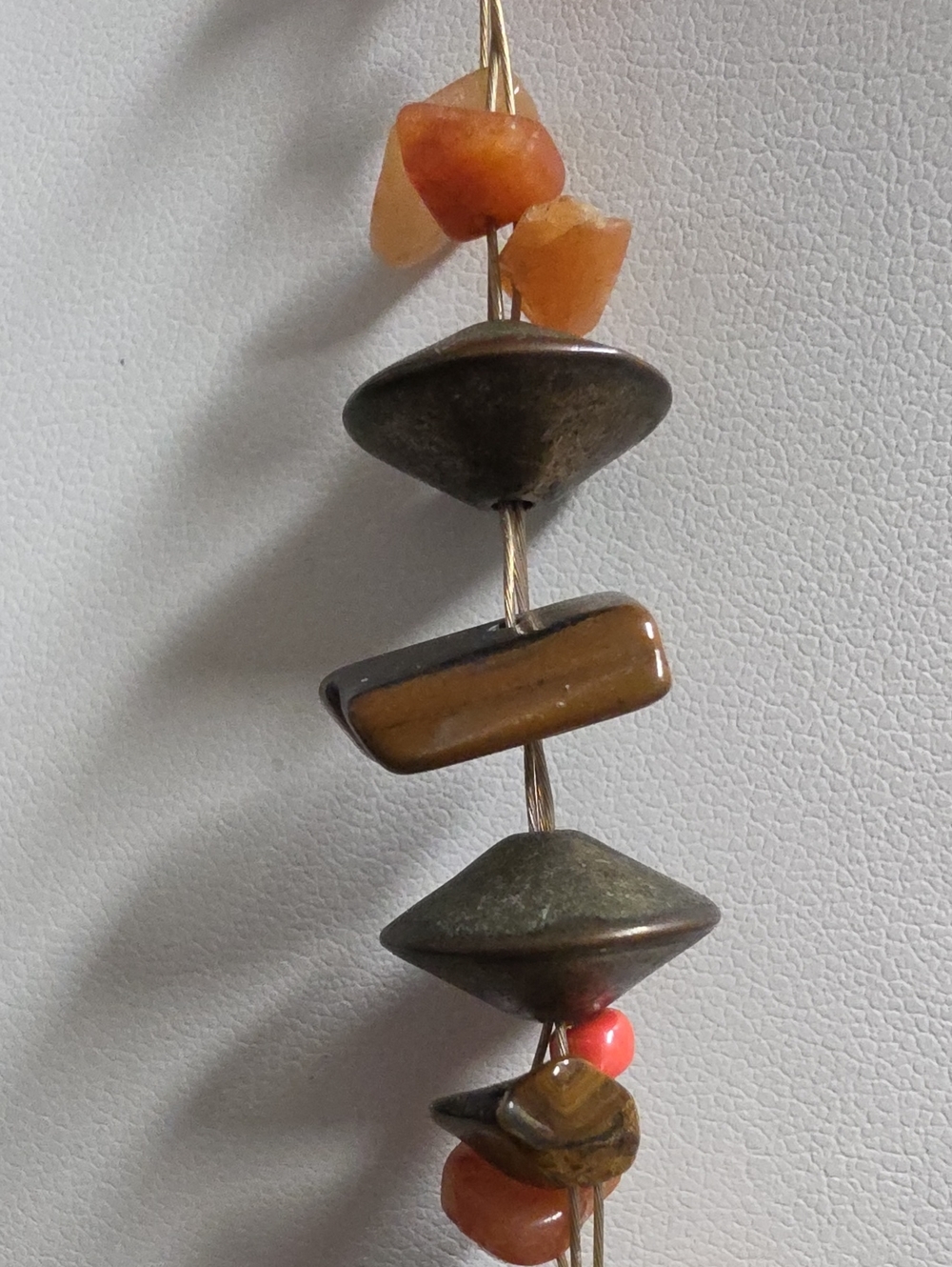 Vintage Artisan Tiger Eye Carnelian And Brass Wire Strung Necklace - Picture 3 of 6